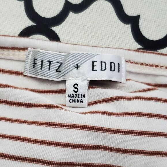 Fitz + Eddi Women's Long Sleeve Striped Crisscross Neck Top Size S White Rust - Picture 4 of 6